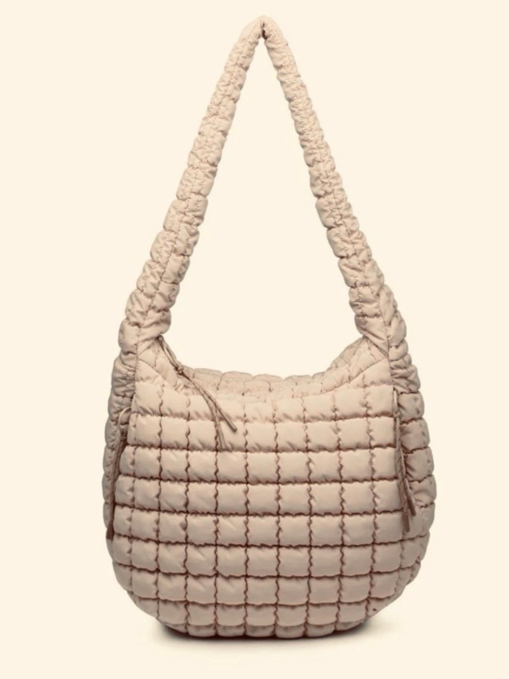 URBAN EXPRESSIONS Quilted Large Shoulder Hobo Bag in Light Beige